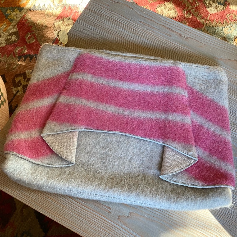 Gray and pink wool clutch